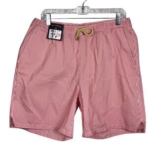 Bills Khakis Swim Trunks NWT Large Red White Seersucker Mesh Lined Elastic Waist